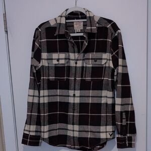 Black and Cream Plaid Button-Up Shirt